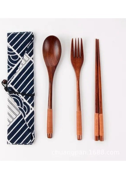 2-22.5cm-3 Adet-Torba Yemek Takımları Taşınabilir Ahşap Sofra Ahşap Japon Tarzı Seyahat Gereçleri Çatal Kaşık Çatal Çubuklarını Bez Çanta ile Set (Yurt Dışından)
