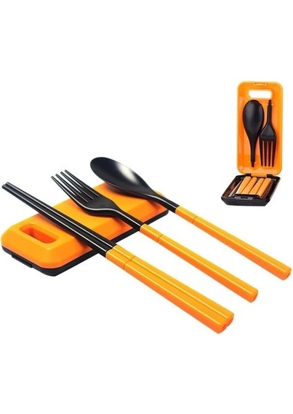 Turuncu Katlanır Seyahat Yemek Takımı Seti Sofra Çatal Bıçak Kaşık Seti Çocuklar Için Bento Öğle Yemeği Aksesuarları Seyahat Çatal Bıçak Takımı (Yurt Dışından)