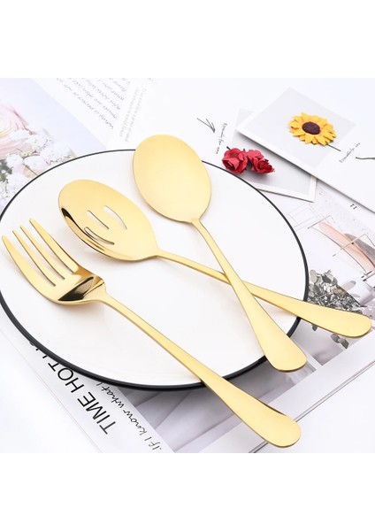 Gümüş Drmfiy 7 Adet Altın Yemek Takımı Büyük Çorba Kaşığı Salata Servis Kaşığı Çatal Kek Spatula Paslanmaz Çelik Çatal Bıçak Kaşık Seti Mutfak Sofra (Yurt Dışından) fiyatları