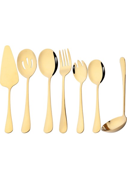 Gümüş Drmfiy 7 Adet Altın Yemek Takımı Büyük Çorba Kaşığı Salata Servis Kaşığı Çatal Kek Spatula Paslanmaz Çelik Çatal Bıçak Kaşık Seti Mutfak Sofra (Yurt Dışından) modelleri