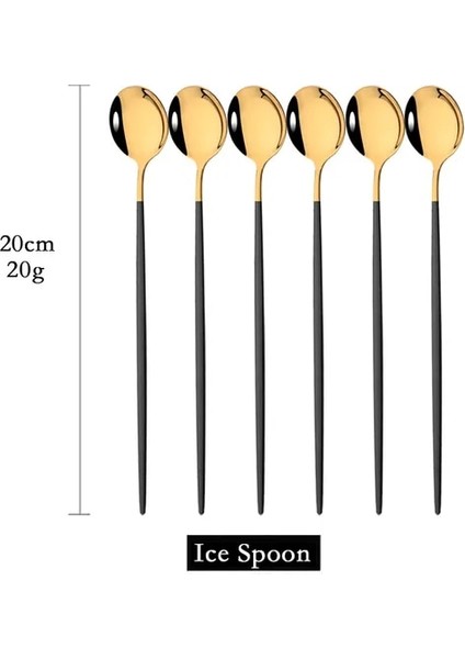 6 Adet Siyah Altın 6 Adet Kahve Karıştırma Kaşığı Çatal Bıçak Kaşık Seti Suyu Altın Çay Kaşığı Yemek Takımı Dondurma Uzun Saplı Kepçe Sofra Mutfak Aletleri (Yurt Dışından)