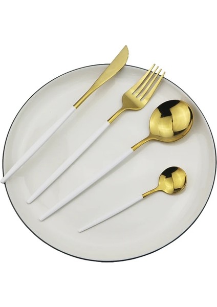 4 Adet Beyaz Altın 1/4 Adet Çatal Bıçak Takımı Mavi Yemek Takımı Seti 18/10 Paslanmaz Çelik Yemek Takımı Çatal Bıçak Kaşık Lüks Sofra Seti Mutfak Gümüş (Yurt Dışından)