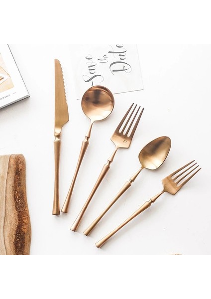 Tatlı Kaşığı Lüks Gül Altın Çatal Bıçak Kaşık Seti 304 Paslanmaz Çelik Renkli Sofra Bıçağı ve Çatal Yemek Takımı Sofra Mutfak Aksesuarları (Yurt Dışından) fırsatları