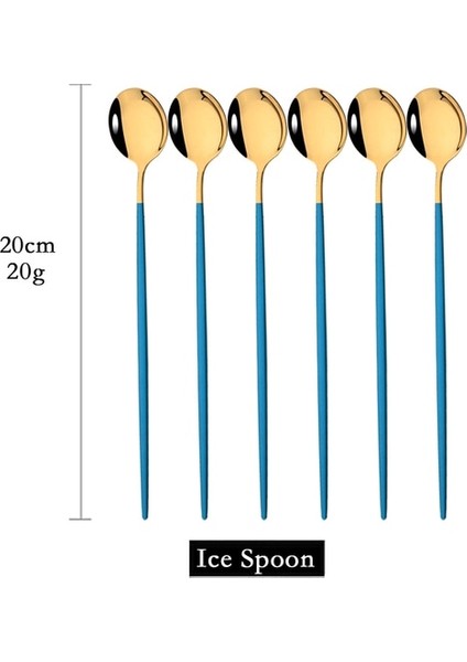 6 Adet Mavi Altın 6 Adet Kahve Karıştırma Kaşığı Çatal Bıçak Kaşık Seti Suyu Altın Çay Kaşığı Yemek Takımı Dondurma Uzun Saplı Kepçe Sofra Mutfak Aletleri (Yurt Dışından)