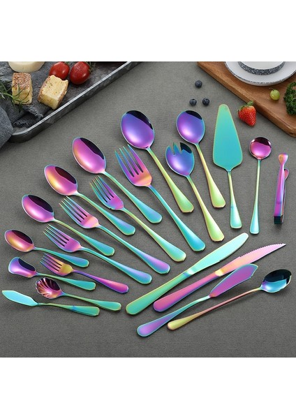 LF1CHSCAKESCOOP1PC 1 Adet Gökkuşağı Sofra Seti Paslanmaz Çelik Çatal Bıçak Kaşık Seti Kaşık Çatal Bıçak Yemek Takımı Seti Sofra Ayna Akşam Yemeği Mutfak Sofra Takımı (Yurt Dışından)