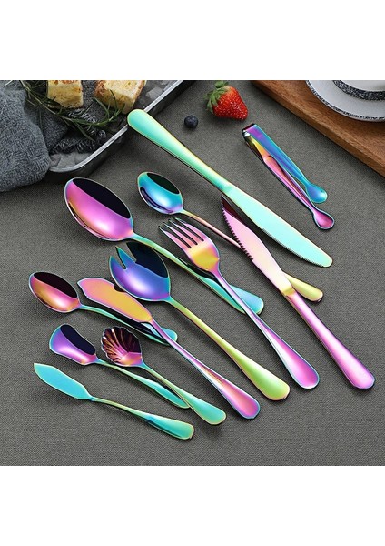 LF1CHSCAKESCOOP1PC 1 Adet Gökkuşağı Sofra Seti Paslanmaz Çelik Çatal Bıçak Kaşık Seti Kaşık Çatal Bıçak Yemek Takımı Seti Sofra Ayna Akşam Yemeği Mutfak Sofra Takımı (Yurt Dışından)