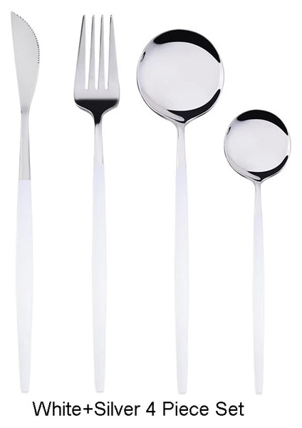 Beyaz Gümüş 4 Adet/takım Siyah Altın Çatal Bıçak Kaşık Seti 18/10 Paslanmaz Çelik Yemek Takımı Kaşık Dropshipping Gümüş Sofra Takımı Sofra Bıçağı Çatal (Yurt Dışından)