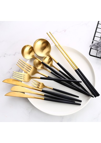 Tatlı Çatalı Siyah Altın Çatal Bıçak Takımı Biftek Bıçağı Çatal Kahve Kaşığı Çay Kaşığı Tatlı Bıçağı Buz Kaşığı Yemek Çubukları Paslanmaz Çelik Yemek Takımı Seti (Yurt Dışından) fiyatları