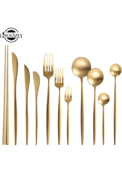 Siyah Gümüş Altın Çatal Seti 304 Paslanmaz Çelik Çatal Seti Çubuklarını Tereyağı Bıçağı Tatlı Kaşığı Yemek Çatalı Çay Buz Kaşığı Sofra Seti (Yurt Dışından)