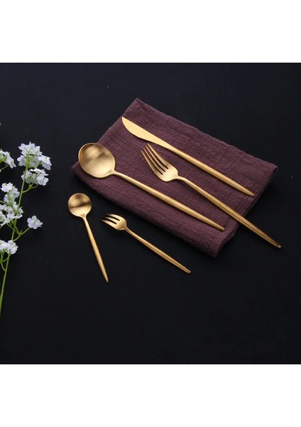 Siyah Gümüş Altın Çatal Seti 304 Paslanmaz Çelik Çatal Seti Çubuklarını Tereyağı Bıçağı Tatlı Kaşığı Yemek Çatalı Çay Buz Kaşığı Sofra Seti (Yurt Dışından) fırsatları