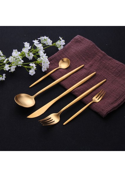 Siyah Gümüş Altın Çatal Seti 304 Paslanmaz Çelik Çatal Seti Çubuklarını Tereyağı Bıçağı Tatlı Kaşığı Yemek Çatalı Çay Buz Kaşığı Sofra Seti (Yurt Dışından) indirimleri