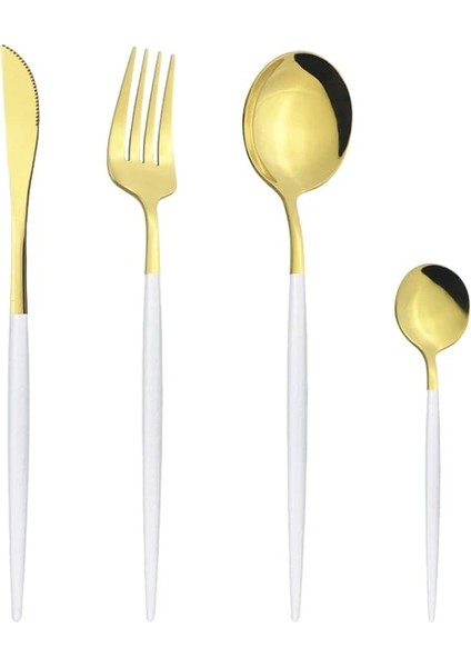 4 Adet Beyaz Altın Bıçak Kek Çatalı Çay Kaşığı Çatal Bıçak Kaşık Seti Ayna Renkli Yemek Takımı Seti Paslanmaz Çelik Gümüş Seti Mutfak Yemeği Sofra Seti (Yurt Dışından) fiyatları