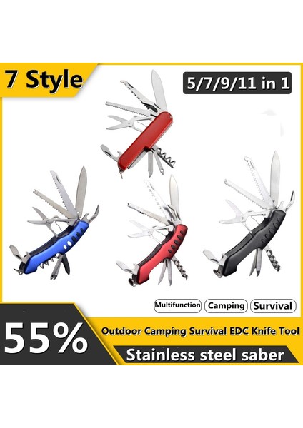 7 In 1 5/7/9/11 In 1 Paslanmaz Çelik Ordu Bıçaklar Çok Fonksiyonlu Katlanır Bıçak Cep Avcılık Açık Kamp Survival Edc Bıçak Aracı (Yurt Dışından)