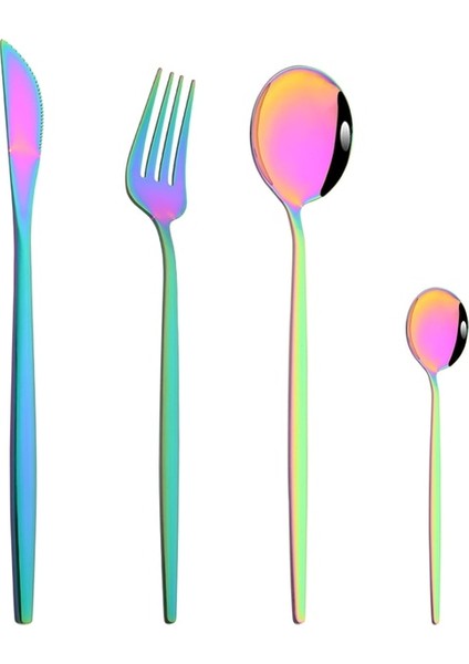 4p Gökkuşağı Drmfiy Nane Altın Çatal Bıçak Kaşık Seti Çatal Bıçak Çorba Tatlı Buz Kaşığı Yemek Takımı Seti Paslanmaz Çelik Komple Akşam Yemeği Batı Flatwar (Yurt Dışından)