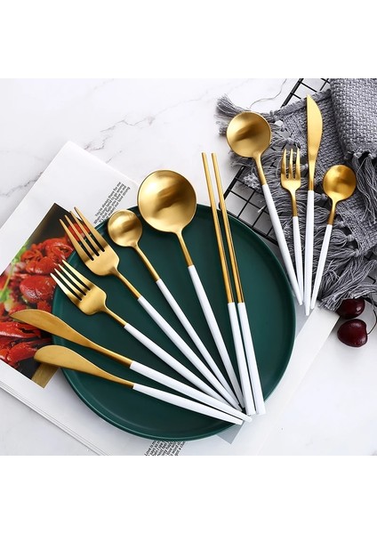 Yemek Çatalı Beyaz Altın Yemek Takımı Biftek Bıçağı Çatal Kahve Kaşığı Tereyağı Bıçakları Çubuk Tatlı Bıçağı Buz Kaşığı Paslanmaz Çelik Çatal Seti (Yurt Dışından) fırsatları
