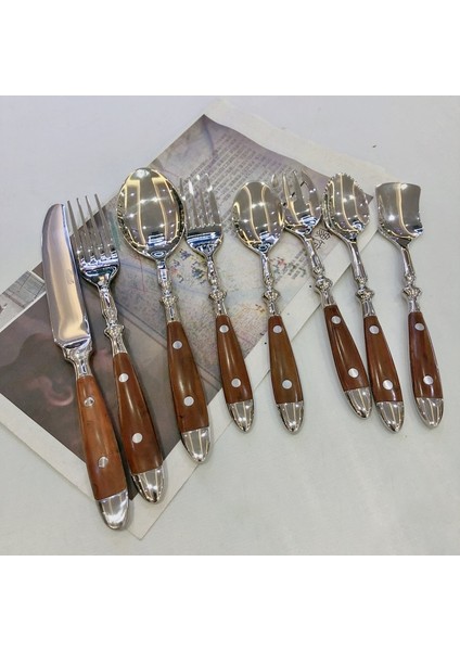 Yemek Kaşığı Sofra Takımı Ahşap Saplı, Biftek Bıçakları Retro Çatal Bıçak Takımı Paslanmaz Çelik Sofra Takımı Salata Çatalı Çatallar Kaşık Bıçaklar Içerir (Yurt Dışından)