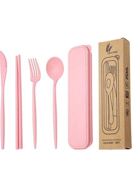 6 Adet Pembe 1 Takım Buğday Samanı Sofra Öğrenciler Seyahat Piknik Taşınabilir Çatal Çubuk Kaşık Kılıfı ile Mutfak Aksesuarları ve Gadget (Yurt Dışından)