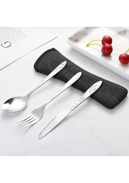 Mor 4 Adet 3 Adet Sofra Paslanmaz Çelik Çatal Bıçak Kaşık Seti Bıçak Çatal ve Kaşık Seti Yemek Takımı Seti Kılıf Seyahat Kamp Aksesuarları Taşınabilir (Yurt Dışından)