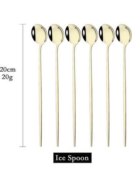 6 Adet Şampanya 6 Adet Kahve Karıştırma Kaşığı Çatal Bıçak Kaşık Seti Meyve Suyu Altın Çay Kaşığı Yemek Takımı Dondurma Uzun Saplı Kepçe Sofra Mutfak Gereçleri (Yurt Dışından)