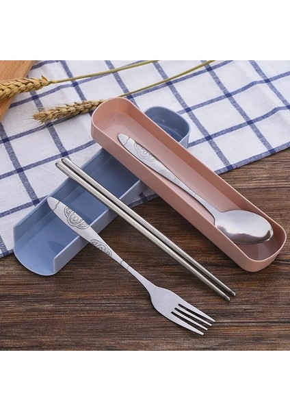 Pembe Taşınabilir Seyahat Sofra Seti Paslanmaz Çelik Yemek Takımı Kutusu ile Mutfak Çatal Kaşık Yemek Takımı Çocuk Için Okul Sofra Takımı Çatal Bıçak Takımı (Yurt Dışından)