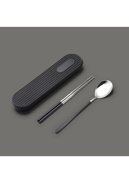 2 Adet Set-Siyah 2/3 Adet Taşınabilir 304 Paslanmaz Çelik Çatal Bıçak Kaşık Seti Yemek Çubukları Kaşık Seti Çatal Bıçak Takımı Kutusu Öğrenci Çalışma Yemek Takımı Seti ile Kılıf (Yurt Dışından)