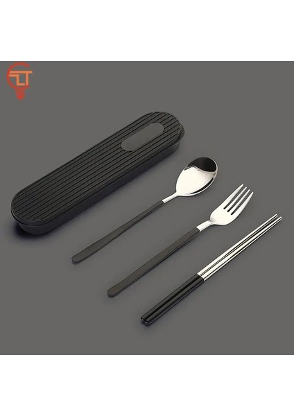 2 Adet Set-Siyah 2/3 Adet Taşınabilir 304 Paslanmaz Çelik Çatal Bıçak Kaşık Seti Yemek Çubukları Kaşık Seti Çatal Bıçak Takımı Kutusu Öğrenci Çalışma Yemek Takımı Seti ile Kılıf (Yurt Dışından)