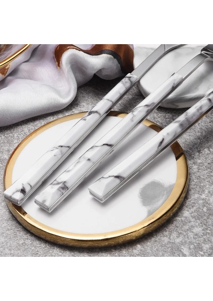S 1 Adet Paslanmaz Çelik Yemek Takımı Lüks Mermer Saplı Gümüş Batı Sofra Bıçak Tatlı Çatal Kaşık Sofra Takımı Mutfak Eşyaları (Yurt Dışından) fırsatları