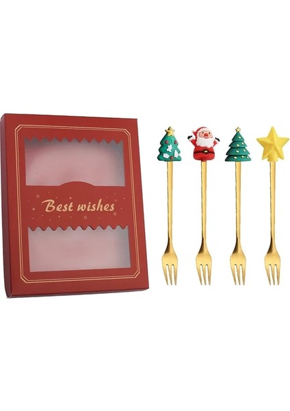4 Adet-Altın-Hediye Kutusu Noel Hediyesi Deco Sofra Çatal Seti Elk Noel Ağacı Dekorasyon Tatlı Kaşığı Meyve Çatalı Kahve Kaşığı Çatal Hediye (Yurt Dışından) fiyatları