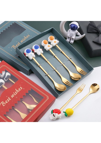2PCS-F02 4pcs/2pcs Çocuk Sofra Takımı Çatal Kaşık Çatal Seti Meyve Hayvan Dekorasyon Tatlı Kaşığı Meyve Çatalı Kahve Kaşığı Çatal Hediye (Yurt Dışından)