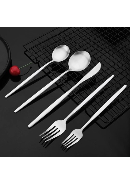 Tatlı Çatalı Beyaz Gümüş Mat Paslanmaz Çelik Yemek Takımı Seti Yemek Bıçağı Tatlı Çatalı Buz Kaşığı Kek Çatal Kahve Kaşığı Flaware Çatal Seti (Yurt Dışından) modelleri