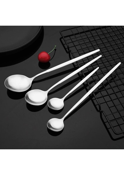 Tatlı Çatalı Beyaz Gümüş Mat Paslanmaz Çelik Yemek Takımı Seti Yemek Bıçağı Tatlı Çatalı Buz Kaşığı Kek Çatal Kahve Kaşığı Flaware Çatal Seti (Yurt Dışından) fırsatları