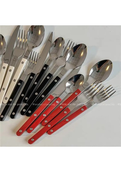 210MM Çatal Beyaz Fransız Retro Renkli Paslanmaz Çelik Bıçak Mutfak Çatal Çatal Kaşık Seti Naylon Kolu Yemek Takımı Tatlı Kaşığı Çatal Sofra (Yurt Dışından)