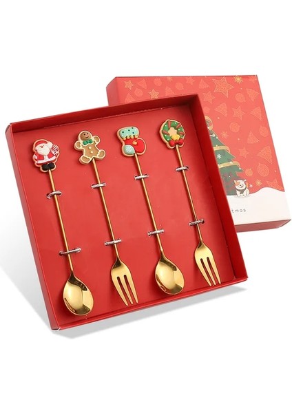 16 Noel Kaşık Seti Noel Elk Bisküvi Adam Noel Ağacı Noel Baba Tatlı Kutusu ile Karıştırma Kaşığı Paslanmaz Çelik Sofra (Yurt Dışından)