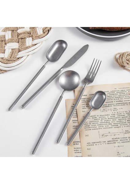 Yemek Kaşığı Mxh Yeni Retro Kar Tanesi Kumu 304 Paslanmaz Çelik Biftek Bıçağı, Çatal ve Kaşık 4 Parçalı Set Eski Moda Ticari Westernden Yapılmış (Yurt Dışından)
