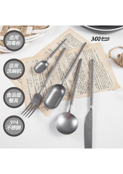 Yemek Kaşığı Mxh Yeni Retro Kar Tanesi Kumu 304 Paslanmaz Çelik Biftek Bıçağı, Çatal ve Kaşık 4 Parçalı Set Eski Moda Ticari Westernden Yapılmış (Yurt Dışından)