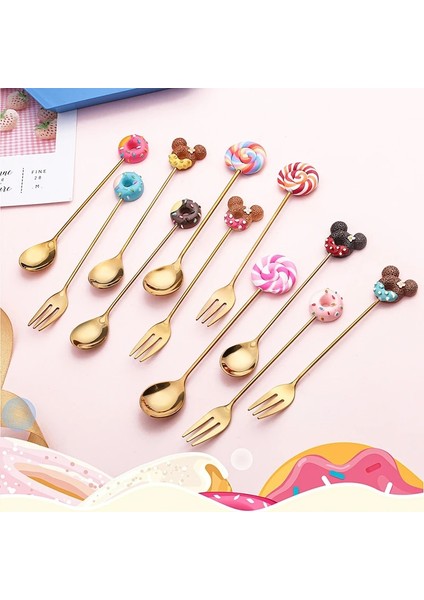 Altın Kaşık Seti 4pcs / 2pcs Çatal Kaşık Çatal Seti Donut Şeker Kaşık Çatal Süt Kahve Karıştırma Kaşık Tatlı Kaşığı Meyve Çatalı Çatal Hediye (Yurt Dışından) indirimleri