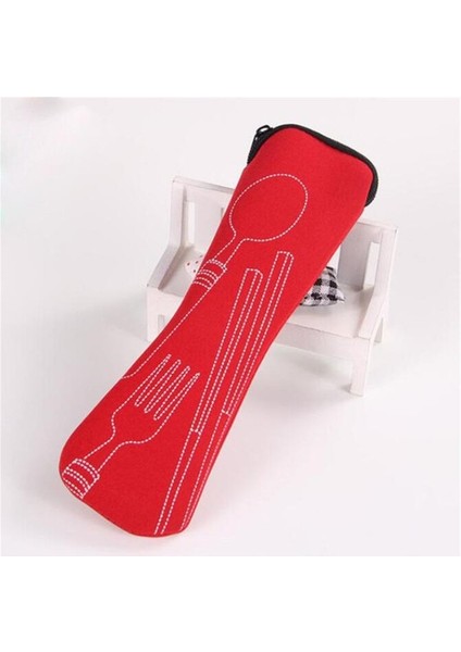 Kırmızı Sofra Çantası Yıkanabilir Fermuarlı Seyahat Çatal Bıçak Takımı Çantası Taşınabilir Çanta Yemek Sofra Ev Aracı Seyahat Kamp (Yurt Dışından)