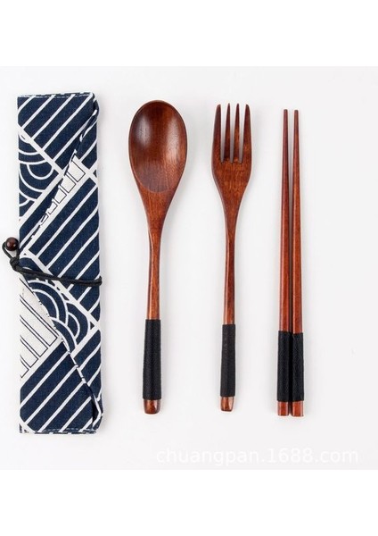 1-22.5cm-3 Adet-Torba Yemek Takımları Taşınabilir Ahşap Sofra Ahşap Japon Tarzı Seyahat Gereçleri Çatal Kaşık Çatal Çubuklarını Bez Çanta ile Set (Yurt Dışından)