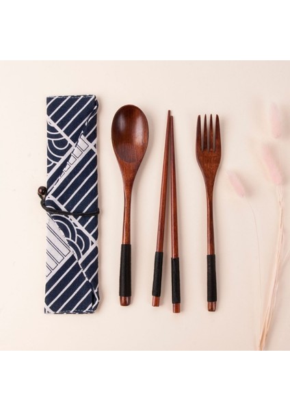 1-22.5cm-3 Adet-Torba Yemek Takımları Taşınabilir Ahşap Sofra Ahşap Japon Tarzı Seyahat Gereçleri Çatal Kaşık Çatal Çubuklarını Bez Çanta ile Set (Yurt Dışından) fiyatları