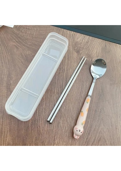 Havuç Pembe-Set Bir Çatal Bıçak Takımı Karikatür Tavşan Kaşık Çatal Çubuklarını Setleri Taşınabilir Öğle Yemeği Sofra Paslanmaz Çelik Seyahat Yemek Takımı Mutfak Malzemeleri (Yurt Dışından)
