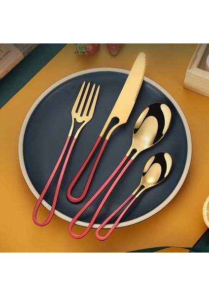 Şerit Pembe 4 Adet Içi Boş Saplı Paslanmaz Çelik Yemek Takımı Seti Batı Kaşığı Tatlı Çatalı Biftek Bıçağı Çatal Bıçak Kaşık Seti Sofra Mutfak Eşyası (Yurt Dışından) modelleri