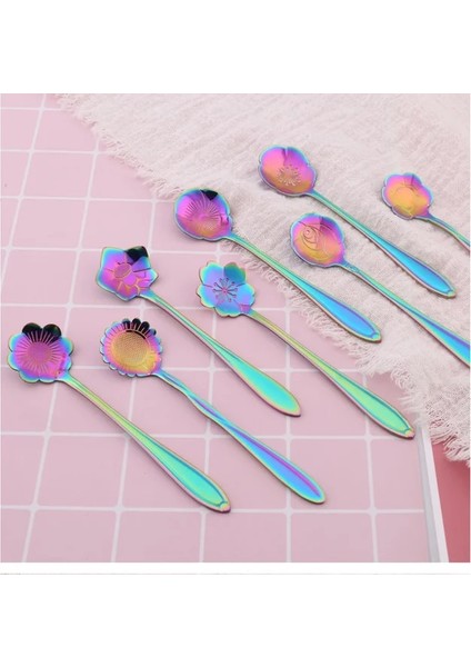 8 Adet Göz Kamaştırıcı Renk 1/8 Adet Çiçek Çay Kaşığı Seti Paslanmaz Çelik Dondurma Tatlı Kaşığı Gümüş Altın Küçük Kahve Kaşığı Süt Karıştırma Aracı Yemek Takımları (Yurt Dışından)