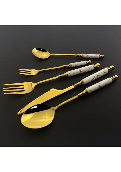6 Adet Yemek Çatalı 6/30 Adet Seramik Beyaz Altın Yemek Takımı Seti Paslanmaz Çelik Çatal Bıçak Takımı Ev Çatal Kaşık Bıçak Yemek Takımı Yeşil Altın Sofra Takımı Seti (Yurt Dışından)