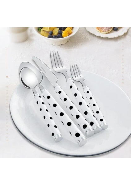 F Paslanmaz Çelik Yemek Takımı Lüks Nokta Desen Kolu Gümüş Batı Sofra Bıçak Tatlı Çatal Kaşık Sofra Takımı Mutfak Eşyası (Yurt Dışından)