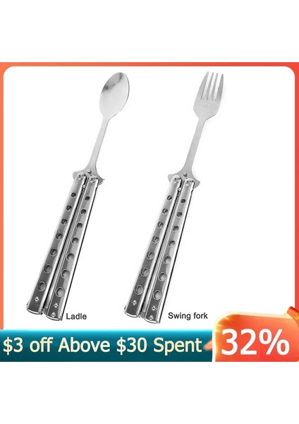 Çatal Kelebek Bıçak Katlanır Kaşık Çatal Balisong Eğitim Kaşığı Çatal Kelebek Bıçak Eğitmen Açık Kamp Sofra Mutfak Aracı (Yurt Dışından) modelleri