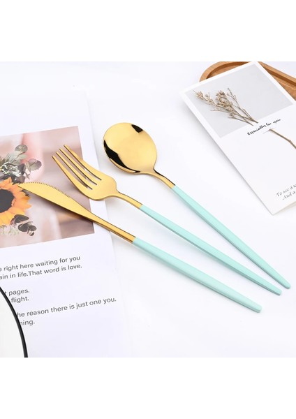 1p Yemek Bıçağı Drmfiy Nane Altın Çatal Bıçak Kaşık Seti Çatal Bıçak Çorba Tatlı Buz Kaşığı Yemek Takımı Seti Paslanmaz Çelik Komple Akşam Yemeği Batı Flatwar (Yurt Dışından)