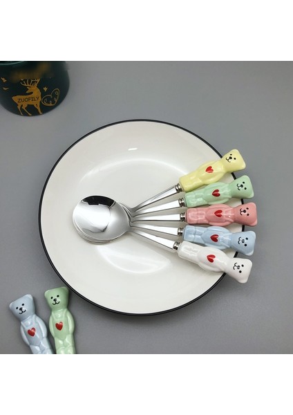 Renkli Yeni Sevimli Ayı Kaşık Çatal Seramik Tatlı Süt Meyve Salatası Kaşık Karikatür Sofra Takımı Çocuk Çatal Sofra Okul Piknik Yemek Takımı (Yurt Dışından) fırsatları