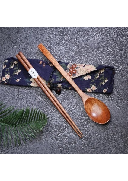 Stil 9 Japon Ahşap Sofra Seti Taşınabilir Yemek Çubukları Kaşık Çatal Bıçak Kaşık Seti Seyahat Yemek Takımı Takım Elbise 1 Çift Çubuk + 1 Kaşık (Yurt Dışından)