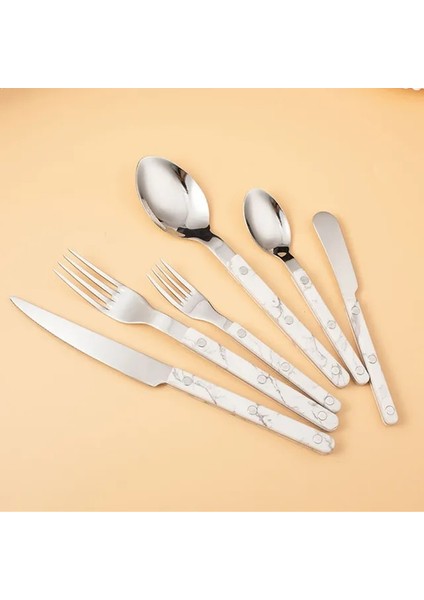 Mermer 6 Adet Yaratıcı Paslanmaz Çelik Çatal Bıçak Kaşık Seti Batı Çatal Kaşık Biftek Bıçağı Yemek Takımları Abs Saplı Sofra Mutfak Eşyaları (Yurt Dışından) fiyatları