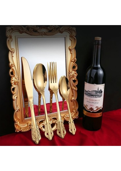 Gümüş Çay Kaşığı Lüks Kaşık ve Çatal Seti Paslanmaz Çelik Altın Çatal Seti Food Grade Lüks Kraliyet Sofra Avrupa Biftek Bıçağı Mutfak Eşyaları (Yurt Dışından) modelleri